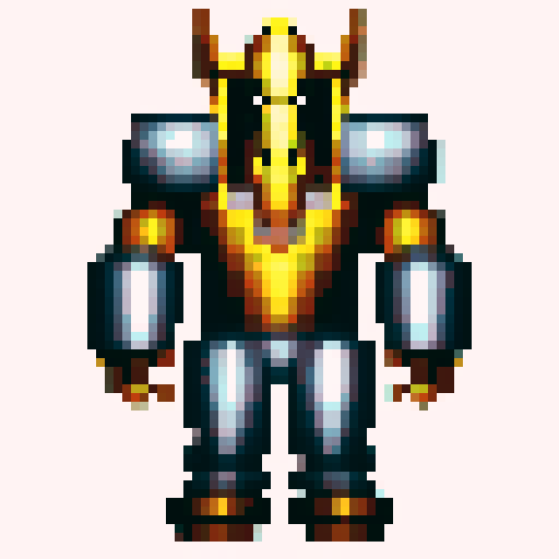 pixel art paladin with gold and silver armor, full body, front facing, 64x64 pixel art grid size, game asset