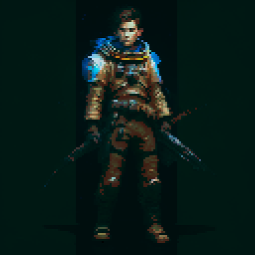 young frail fighter scavenger, pixel art, fantasy apocalypse