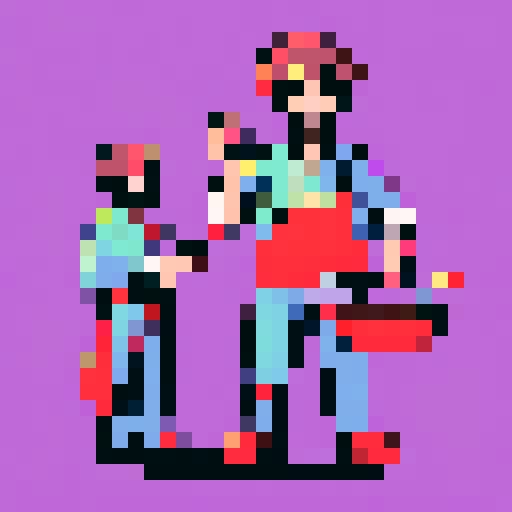 cooking chef with moustache, frying pan in hand, pixel art, vibrant sRGB colors