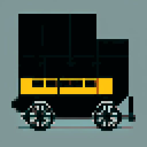 horse drawn carriage, black outlines, orthogonal camera, plain background, square platform