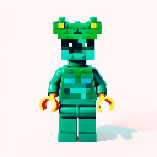 lego pixel, vibrant colors, blocky shapes, small plastic bricks, isometric perspective, retro video game, low resolution, 8-bit graphics, sharp edges, square grid, limited color palette, nostalgic feel, brick-built characters, iconic lego logo, digital recreation, detailed textures, crisp lines, simplified forms, nostalgic gaming vibes rainbow color body 