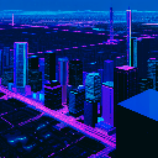 Denver city, urban sprawl, towering skyscrapers, neon lights reflecting off wet pavement, bustling streets filled with hover cars, graffiti-covered walls, futuristic hip hop dancers with glowing LED sneakers, glitchy holographic billboards, pixelated skyline against a purple and blue sRGB mountain backdrop