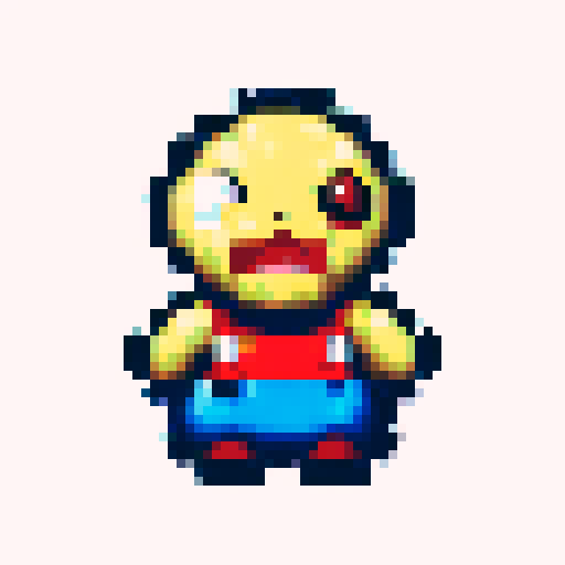 A single pixel art sprite of Pikachu from Pokemon looking forward with a plain expression