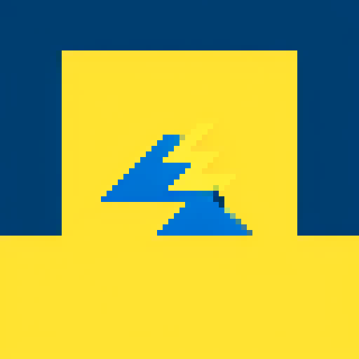lightning bolt, pixel art, vibrant yellow and blue, thumder and lightning, sparks, clean and simple design, visually appealing, conveying power and electricity, easily recognizable icon, minimalistic style