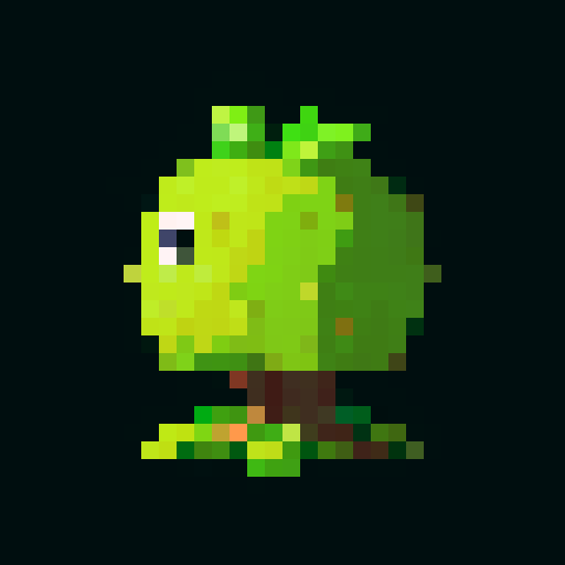 A small, young tree-like creature with tender green leaves sprouting from its branches. It has a slender trunk with light brown bark and a pair of bright, curious eyes. The sapling has a gentle, hopeful expression and stands firmly on its roots. No background.
