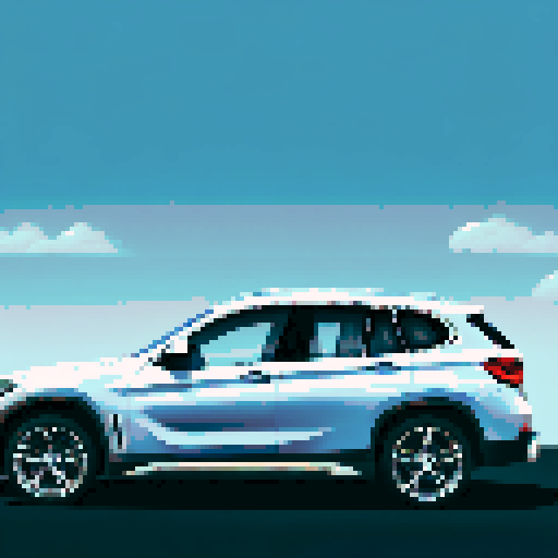 Photorealistic, centered BMW X1 in a three quarter view, right wheel in front, clean background, pixel art style with sRGB colors
