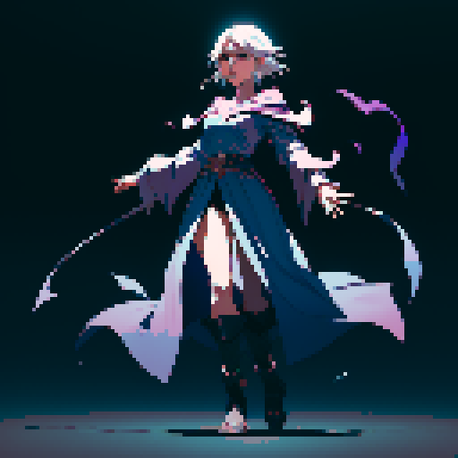 full-body image, sorceress facing right, sorceress ready to fight, evil sorceress, floating, arms out, magic circles, magic power, spell, evil sorceress, evil witch, magic symbols, ultimecia, final fantasy, sRGB, pixel art, evil outfit