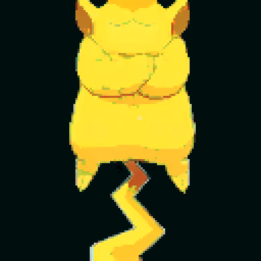 A yellow, electric-themed rodent with large, pointed ears and a thick, zigzag lightning tail that curves upward to support its weight. The character stands confidently on its tail, arms crossed, wearing a detailed captain's hat with a bold insignia. Viewed from behind and slightly to the right, it gazes at a 60-degree angle. The scene is a grassy field with a vibrant, cloudy sky, emphasizing an adventurous, heroic tone.