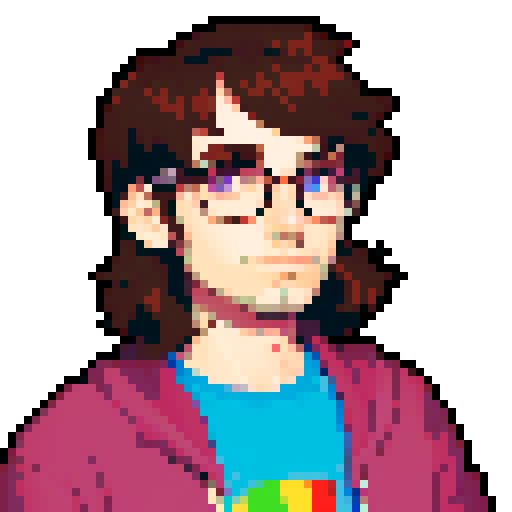 portrait, sprite art, stoner man, young, eccentric, narrow eyes, nerd, muted colors