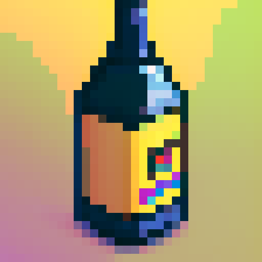 beer bottle cap item, game icon, 32x32 pixel art, sRGB, skill art, close up, portrait, metallic texture, embossed logo, vibrant colors, glossy finish