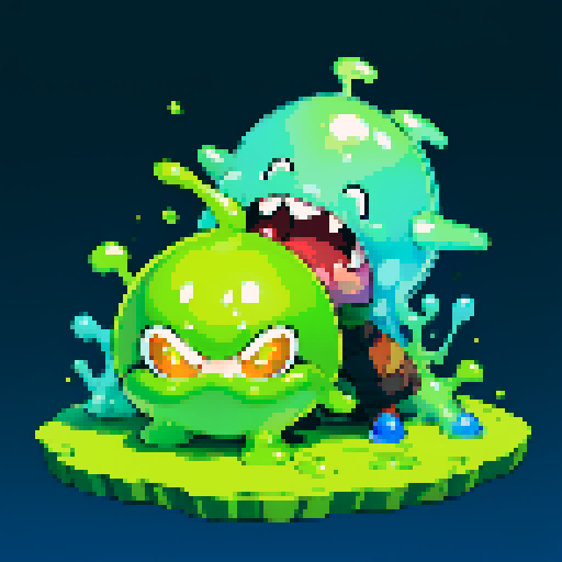 Bouncy slime, cute slime monster, slime bouncing, slime splatter
