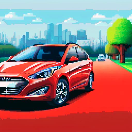 Photorealistic, centered Hyundai Solaris in a three quarter view, right wheel in front, clean background, pixel art style with sRGB colors