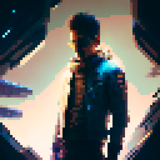 Rugged space smuggler with a leather jacket and blaster, standing in front of a neon-lit cyberpunk spaceship with a dragon insignia painted on the side
