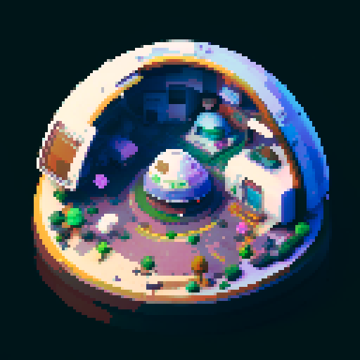 rounded spaceship interior, smooth curved walls, large windows showing space, gachapon-like design, cryo-pod in the center, pixel art, sRGB