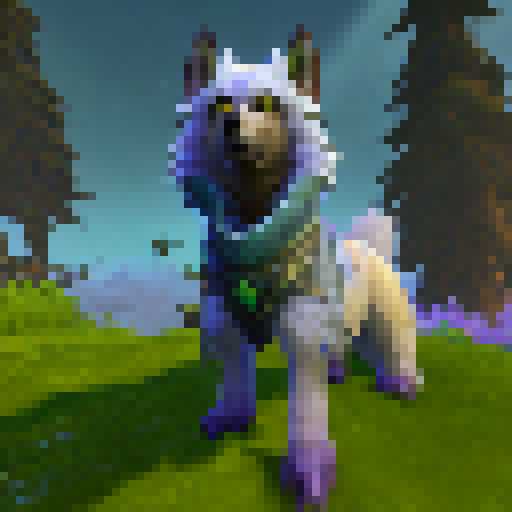 hunter world of Warcraft green hair wolf dog