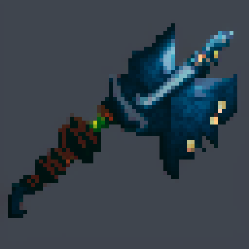 fantasy axe, sharp blade, metallic sheen, vibrant colors,  textured grip