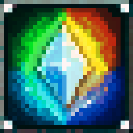 crystal in center, spiraling energy, fire, water, wind, earth, game icon, 32x32 pixel art, sRGB, skill art, close up, portrait