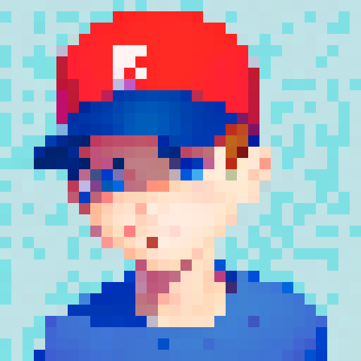 Pixelated school boy, age 10, with a smile on his face, wearing a baseball cap. Looks like Nes from Earthbound. Should have a cartoonish look.