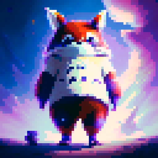 Create a 64x64 pixel sprite of Samurai Benjie, a teenage red panda with a kind and extroverted personality. He wears traditional samurai armor adapted for a red panda—lightweight with bamboo elements and decorative accents. Benjie stands in a relaxed pose, holding his slingshot at his side. His expression is friendly and determined. The style is colorful, whimsical, and enchanting, inspired by Miyazaki films like My Neighbor Totoro or Princess Mononoke.