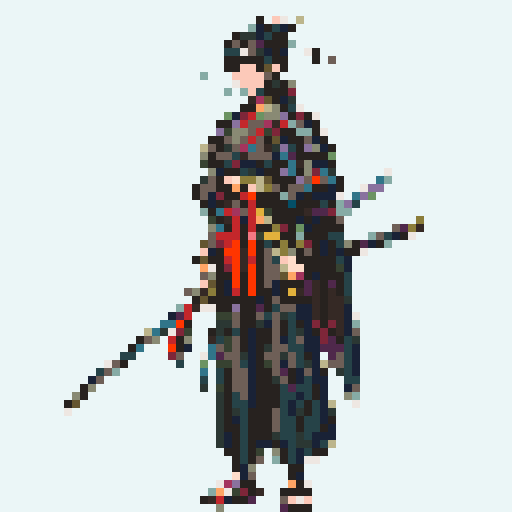 historically accurate muromachi samurai in traditional armor, roguelike rpg full-body sprite