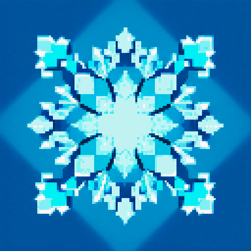 ice rod, frosty blue, shimmering, crystalline, glowing, jagged edges, intricate patterns, frozen water, magical, ethereal, icy spikes, retro, vibrant colors, 8-bit, low resolution, blocky, nostalgic, video game-inspired, limited palette, pixelated, square pixels, digital art, sRGB