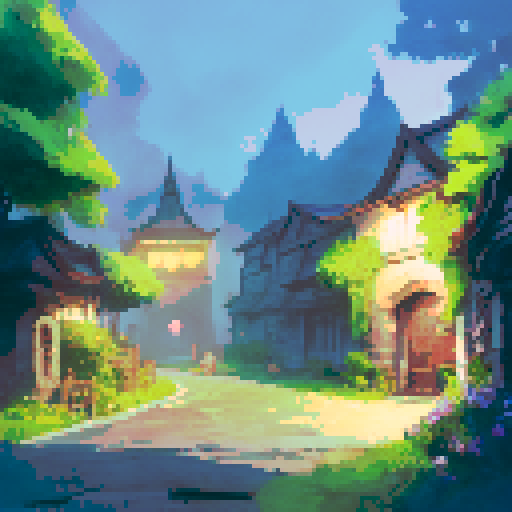 Misty, towering shrines and temples loom over narrow alleys and dimly lit streets, their intricate carvings and detailed mosaics illuminated by flickering lanterns in the landscape portrait style