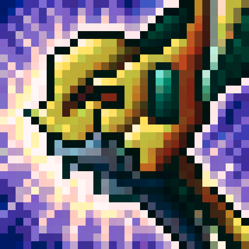 "Craft a wooden bow with intricate carvings and a smooth finish, showcasing the artisan's skill in a 32x32 pixel art close-up portrait fit for a game icon."