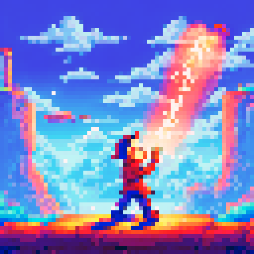 twinsen from twinsen's odyssey blasting one of t hose hotdog guys with his laser gun with a space background 