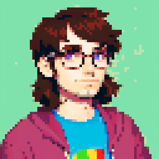 portrait, sprite art, stoner man, young, eccentric, narrow eyes, nerd, muted colors