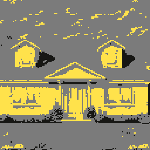 Small, cozy suburban house with a neatly paved driveway and lush green lawn surrounded by vibrant flowers, all depicted in detailed pixel art with a mesmerizing sRGB color palette resembling a picturesque landscape