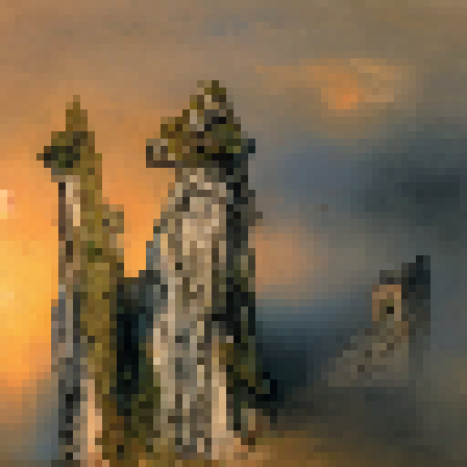 the ruins of the castle on the sunset