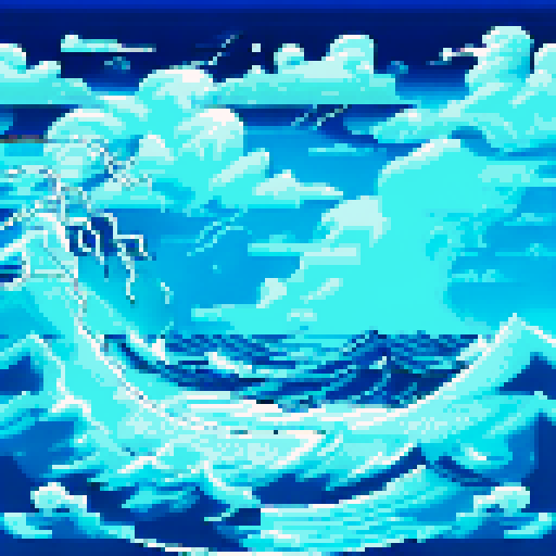 stormy sea, waves, lightning