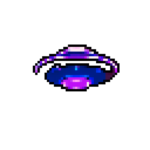 vibrant, twinkling lights; UFO with a limited sRGB color palette, rendered in pixel art, viewed from below at a diagonal angle
