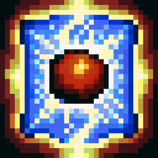 Create a fiery, high-energy portrait of a small but powerful robot exploding in vivid pixel art reminiscent of a classic game icon, with a close-up view that showcases the intricate skill art involved in rendering every tiny, vibrant detail in sRGB color.
