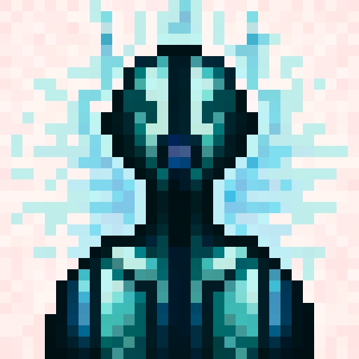 alien, vibrant colors, pixelated, detailed shading, glowing eyes, textured skin, futuristic, otherworldly, symmetrical design, angular features, metallic texture, bold lines, intense expression, vibrant background, dynamic pose, sci-fi elements, digital illustration, high contrast, sharp edges