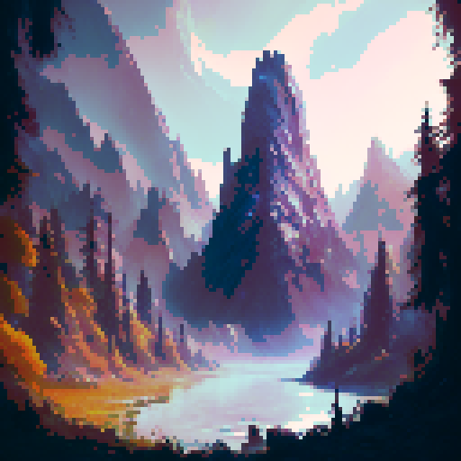 a beautiful forest landscape with water and mountain lush greens and blues