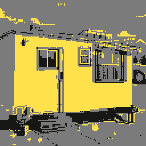 Trailer home in a trailer park, side view, 8x8 pixel tiles, pixel art
