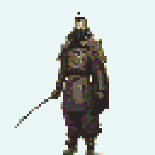 historically accurate muromachi samurai in traditional armor, roguelike rpg full-body sprite