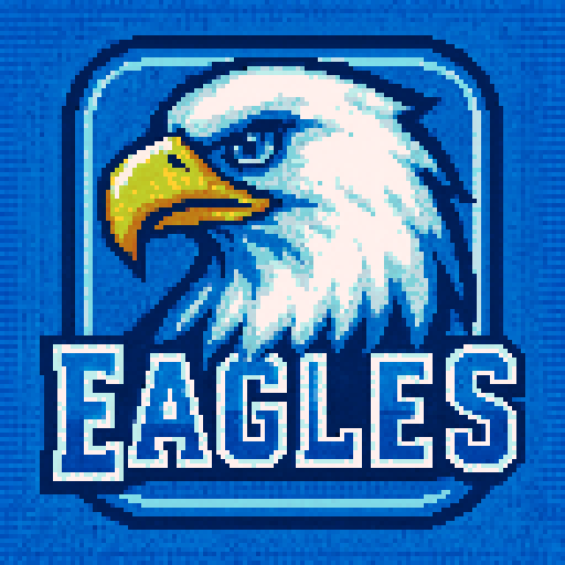 Pixel art of a fictional baseball team called the Eagles. Just showcase an eagle. Light gray, blue and white, sharp outlines, and soft pixel shading. The logo design mimics 80s MLB logos. Use a vibrant Sega Genesis 16-bit style with selective dithering, geometric forms, and nostalgic retro charm. Avoid modern gradients—keep it pure pixel art.