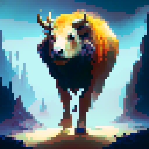 A pixel art portrait of a bull with a neutral expression, featuring a minimalist design with light skin tone, and brown eyes. Set against a solid orange background. The style is reminiscent of early video game characters, with a square aspect ratio.
