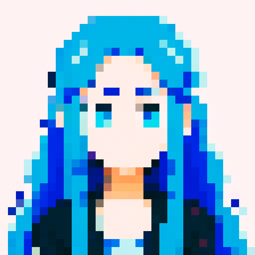 Design a pixel art anime avatar, showcasing the iconic anime style with large expressive eyes, elaborately styled hair, and vibrant colors. The character should be in a classic anime pose, exuding personality and emotion typical of anime characters, like excitement, determination, or serenity. Focus on creating a highly pixelated aesthetic, reminiscent of 16-bit video game graphics, where each pixel is clearly visible and contributes to the overall form and expression of the avatar. 