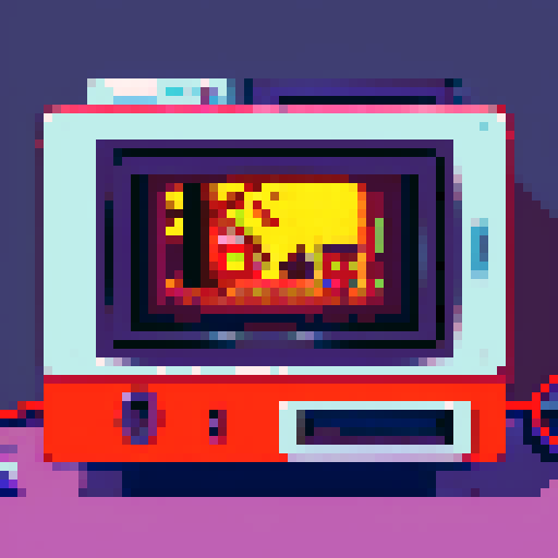 Retro game console plugged into old tv. TV shows image of a cabin on screen. 