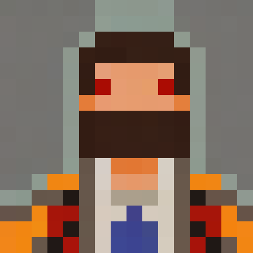 Classy gentleman with a cane standing, pixelated and up close, in a game icon style, wearing a classic suit.