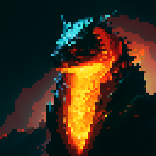 Living ember with glowing eyes, sharp fangs, and scales shimmering in the heat, surrounded by jagged rocks and molten lava, captured in a dramatic fantasy RPG art style, close up image