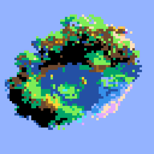 yellow duck in a pond, surrounded by lush greenery and reflecting sunlight in a serene pond with shimmering ripples and pixelated waves, creating a tranquil atmosphere in a picturesque landscape with vibrant colors using intricate pixel art in the sRGB palette