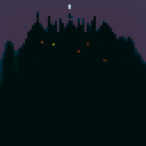 Gothic castle, moonlit sky, bats circling, vampires soaring, pixelated spires.