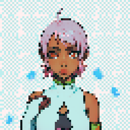 Teenage black girl with pink hair and orange eyes