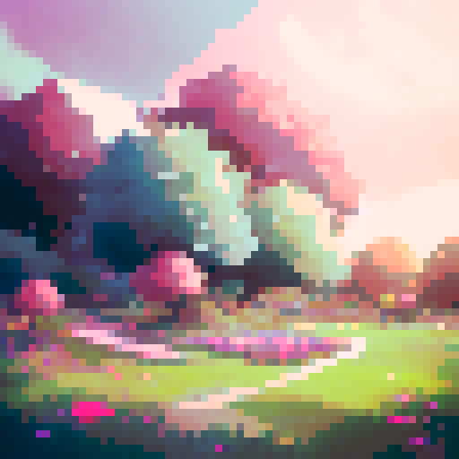 A flower field with clouds in the sky. 