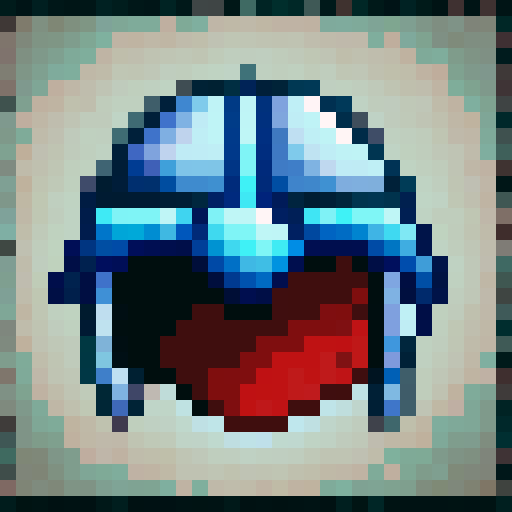 Icy blue and silver frost mage helmet adorned with a menacing pointy crown, rendered in crisp 32x32 pixel art as a game asset