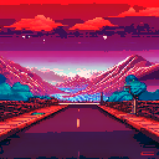 dark purple Nissan s13 240SX drifting, night, Japanese mountains, sRGB, pixel art, background, landscape